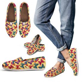 Yellow Butterfly Shoes | Custom Canvas Sneakers For Kids & Adults