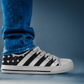 Black US Flag Shoes | Custom Low Tops Sneakers For Kids & Adults