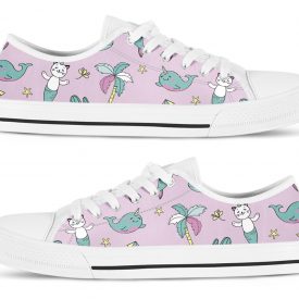 Mermaid Cat Shoes | Custom Low Tops Sneakers For Kids & Adults