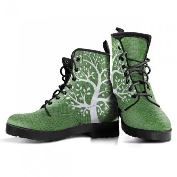 Green Tree of Life Boots | Vegan Leather Lace Up Printed Boots For Women