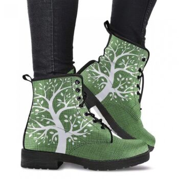 Green Tree of Life Boots | Vegan Leather Lace Up Printed Boots For Women