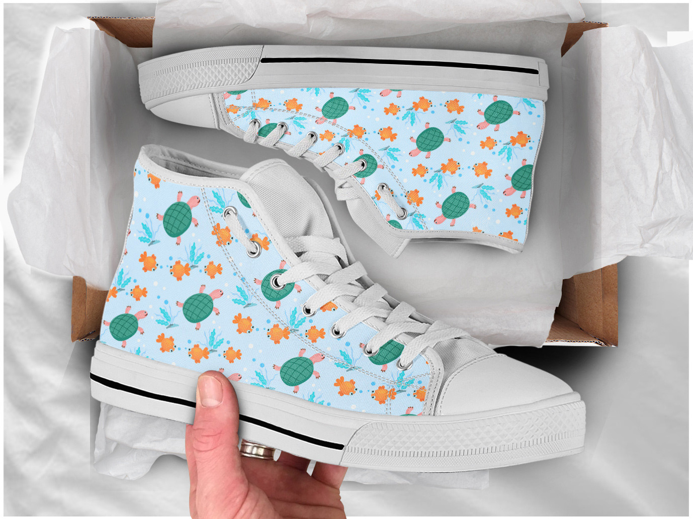 Blue Green Turtle Shoes | Custom High Top Sneakers For Kids & Adults