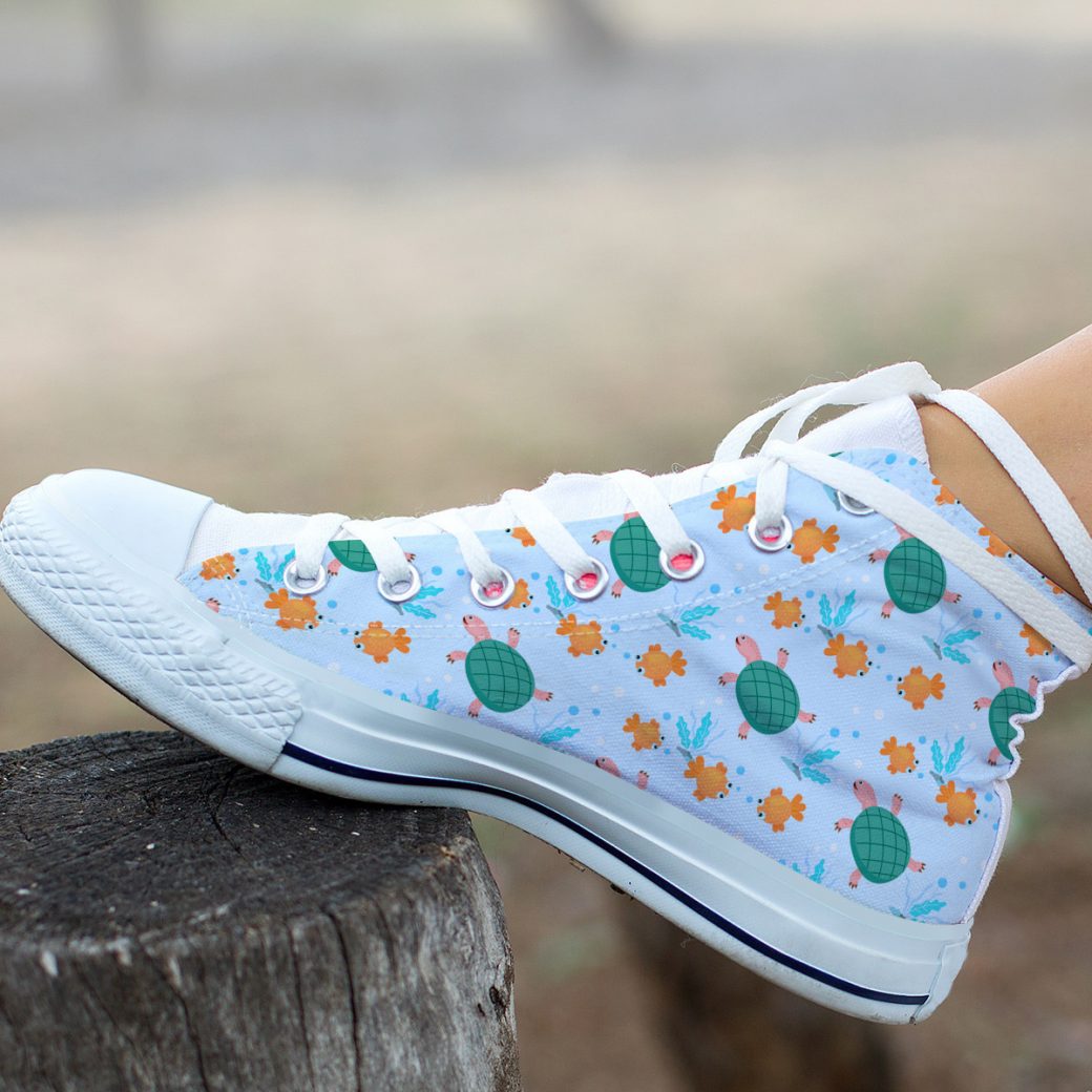 Blue Green Turtle Shoes | Custom High Top Sneakers For Kids & Adults