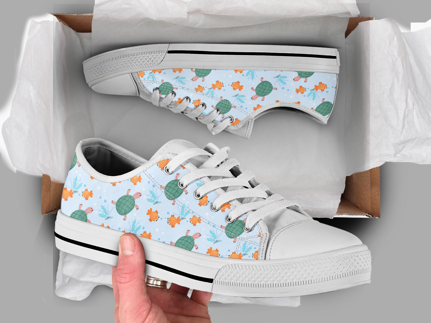 Turtle Fish Shoes | Custom Low Tops Sneakers For Kids & Adults
