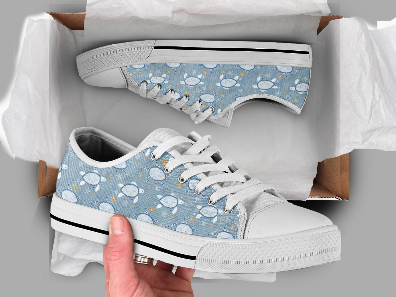 Turtle Print Shoes | Custom Low Tops Sneakers For Kids & Adults