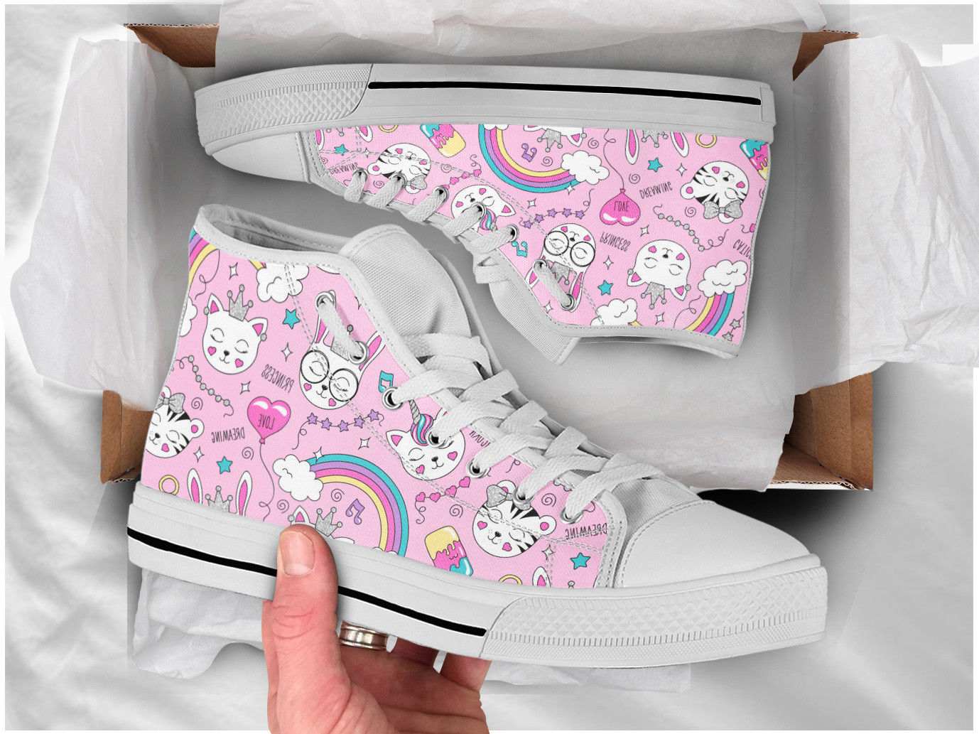 Unicorn Cat Shoes | Custom High Top Sneakers For Kids & Adults