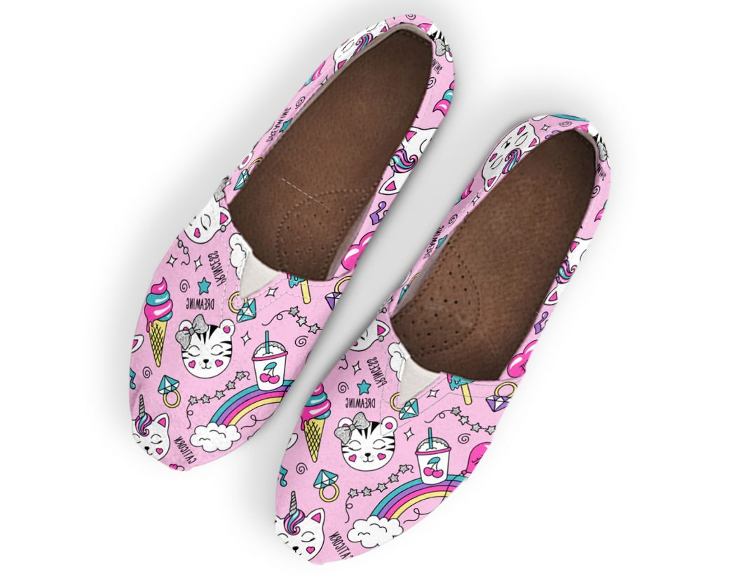 Unicorn Cat Womens Flats | Custom Canvas Sneakers For Kids & Adults