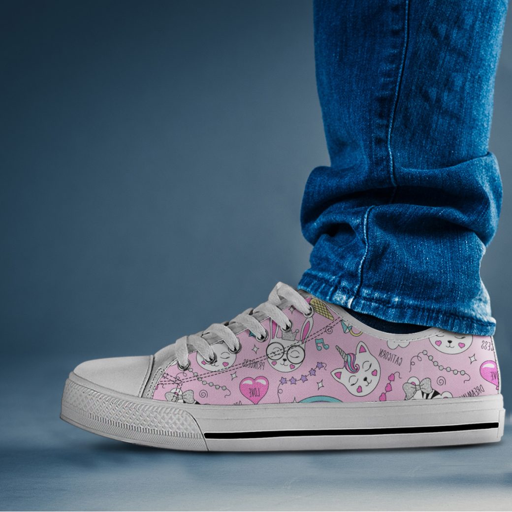 Unicorn Cat Shoes | Custom Low Tops Sneakers For Kids & Adults