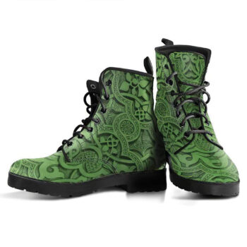 Vintage Mandala Ceilings In Hippie Green Leather Boots For Women
