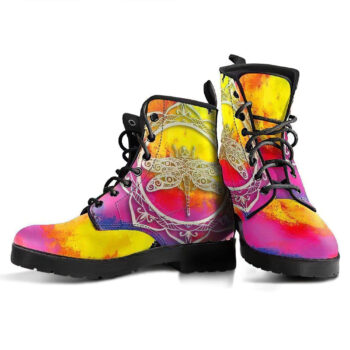 Watercolor Dragonfly Mandala Womens Leather Boots 1