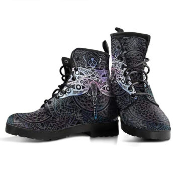 Watercolor Dragonfly Mandala Womens Leather Boots 2