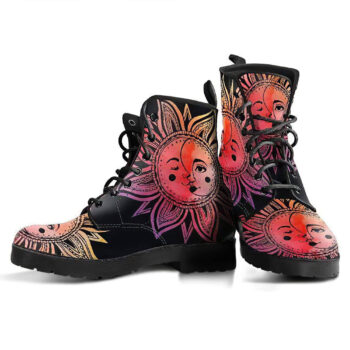 Watercolor Sun Moon Mandala Womens Leather Boots
