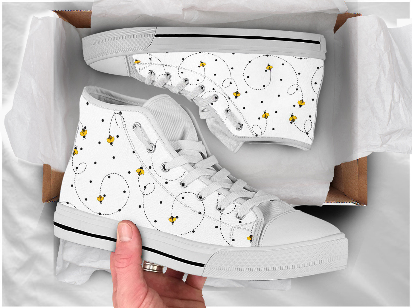 White Bee Shoes | Custom High Top Sneakers For Kids & Adults