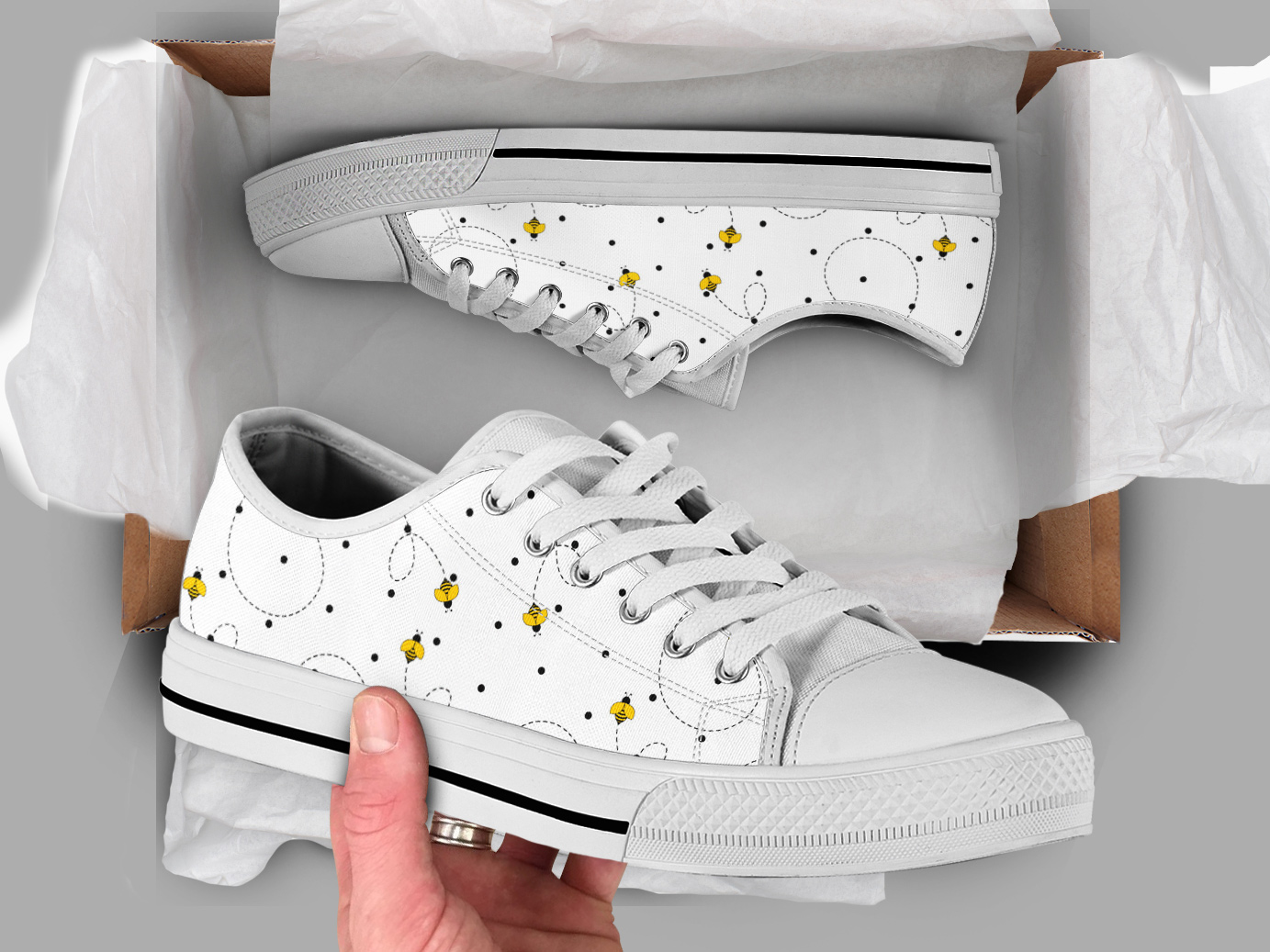 White Bee Shoes | Custom Low Tops Sneakers For Kids & Adults