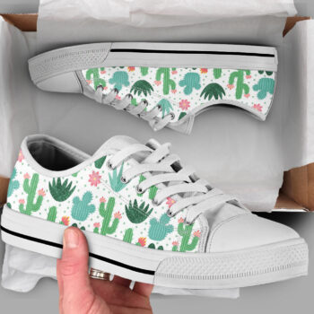 White Green Cactus Shoes | Custom Low Tops Sneakers For Kids & Adults