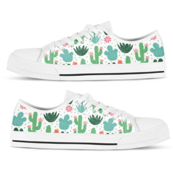 White Green Cactus Shoes | Custom Low Tops Sneakers For Kids & Adults