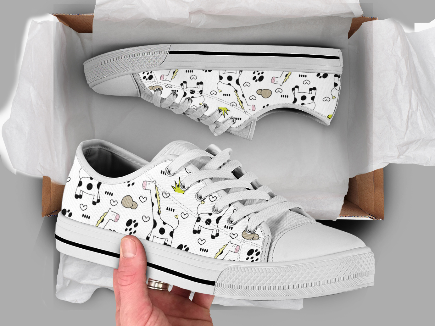 White Giraffe Shoes | Custom Low Tops Sneakers For Kids & Adults
