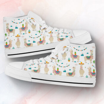White Llama Shoes | Custom High Top Sneakers For Kids & Adults
