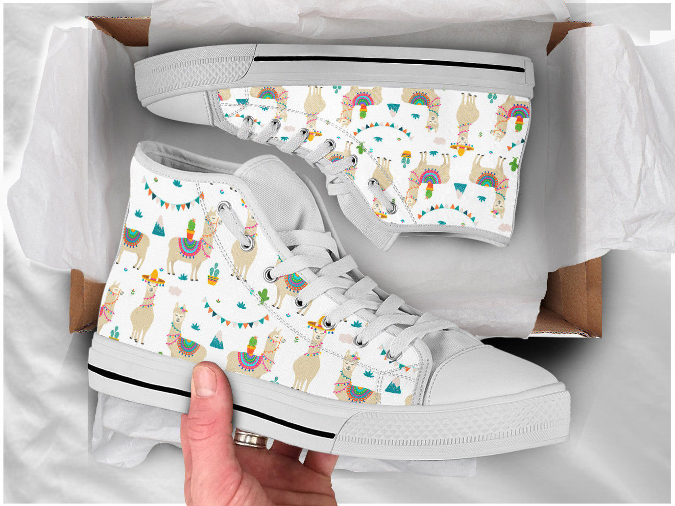 White Llama Shoes | Custom High Top Sneakers For Kids & Adults
