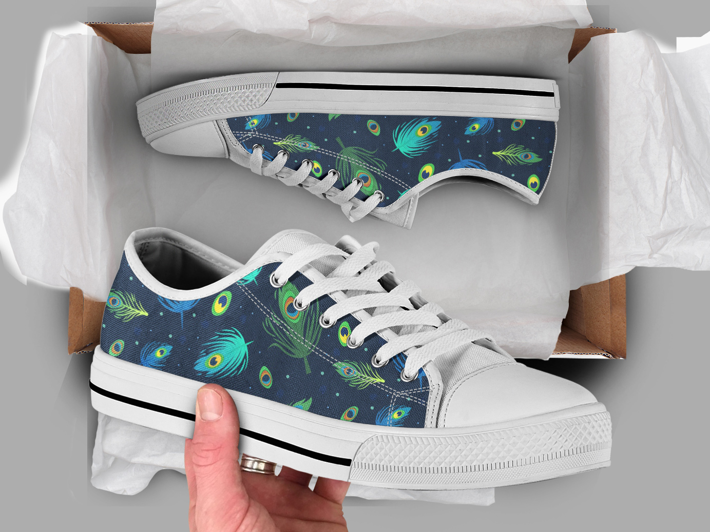 Womens Peacock Shoes | Custom Low Tops Sneakers For Kids & Adults